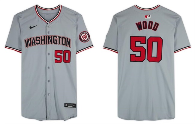 Men's Washington Nationals #50 James Wood Gray Limited Stitched Baseball Jersey